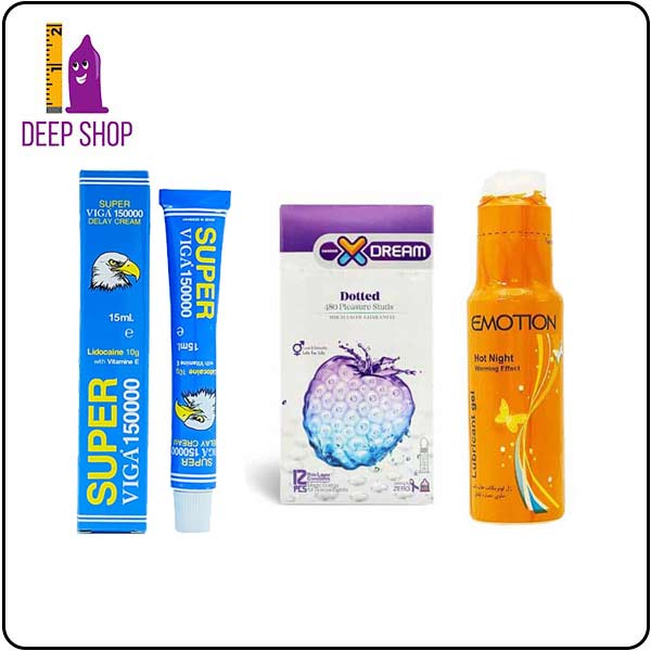 بررسی مشخصات پک ویژه کرم تاخیری ویگا + ژل نارنجی ایموشن + کاندوم خاردار X-Dream
